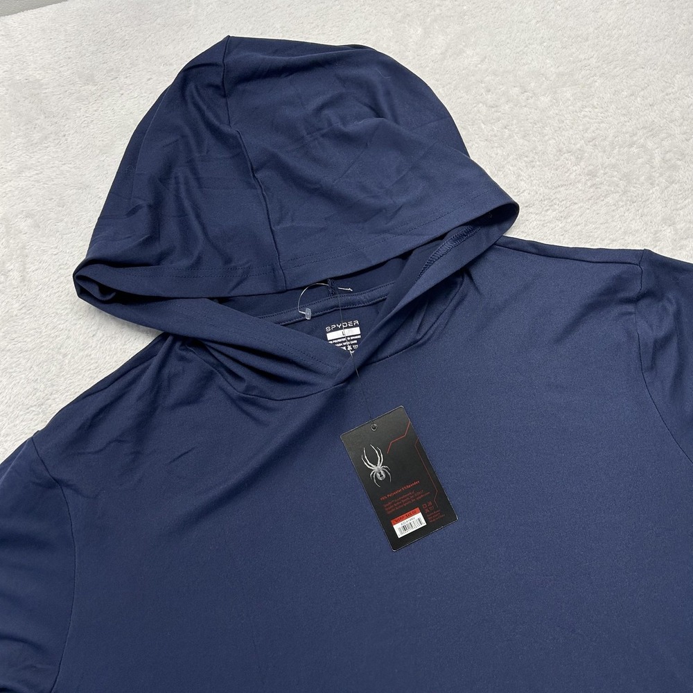 Spyder Hoodie Mens L Blue Pullover Tagless Lightweight Stretch Jersey Logo